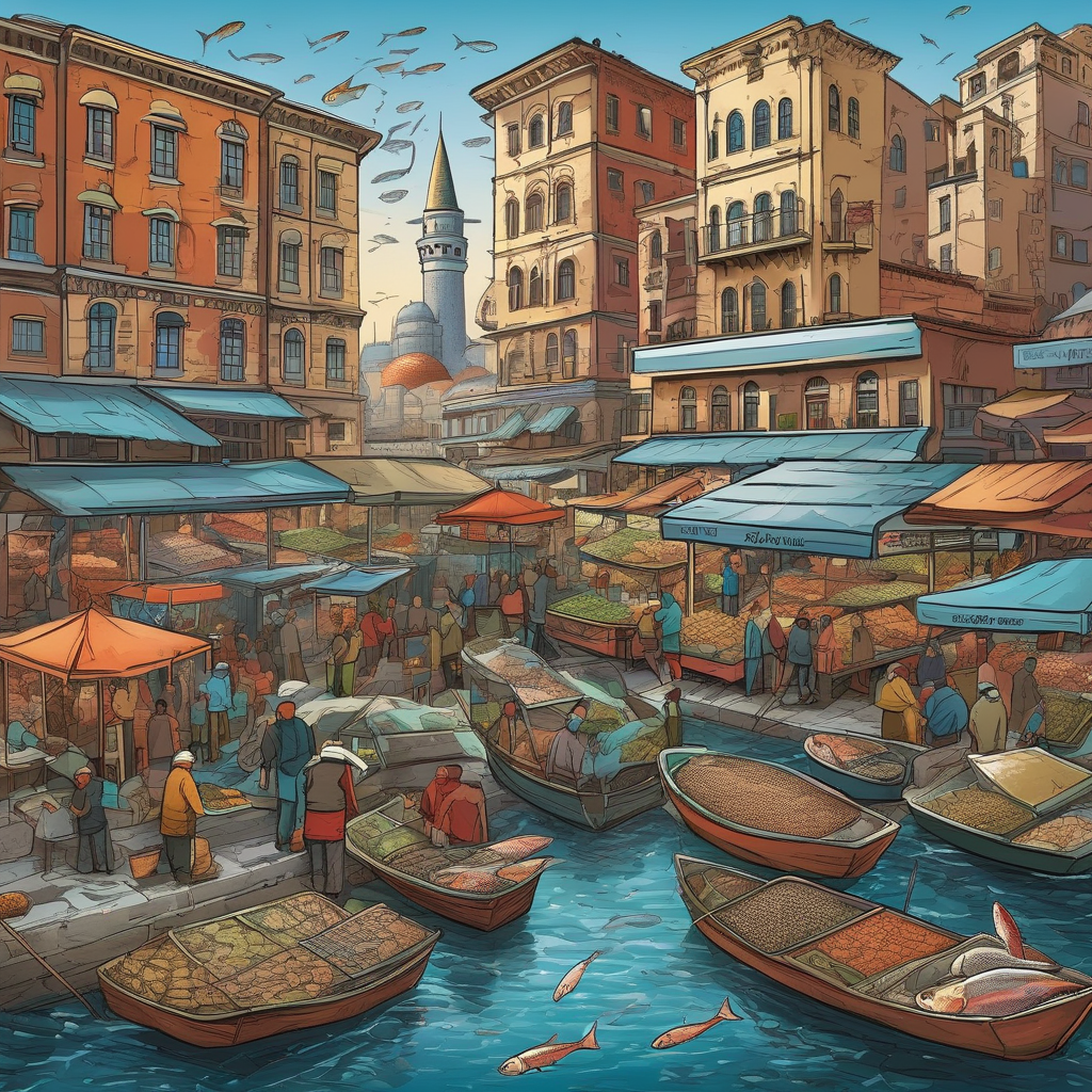 A Crowded Fish Market In Istanbul Colorful And Dynamic