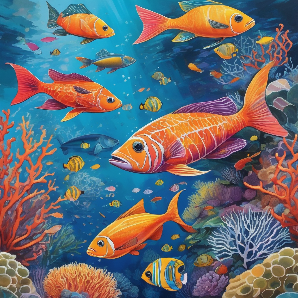 A Diver Underwater Among Coral Reefs And Fish