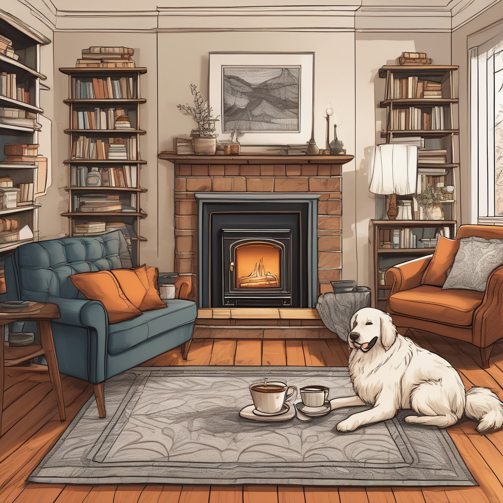 A Dog Curled Up Next To A Fireplace