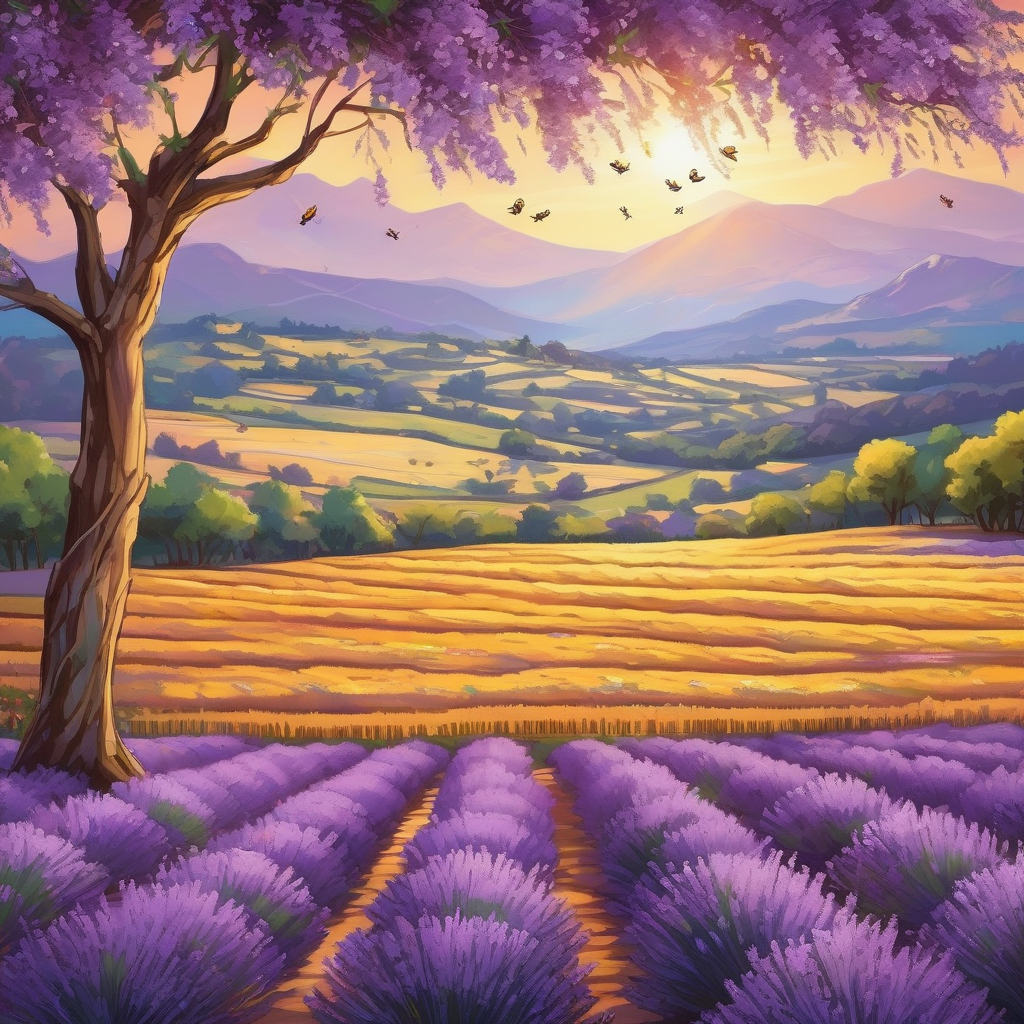 A Field Full Of Lavender With Bees Flying Around
