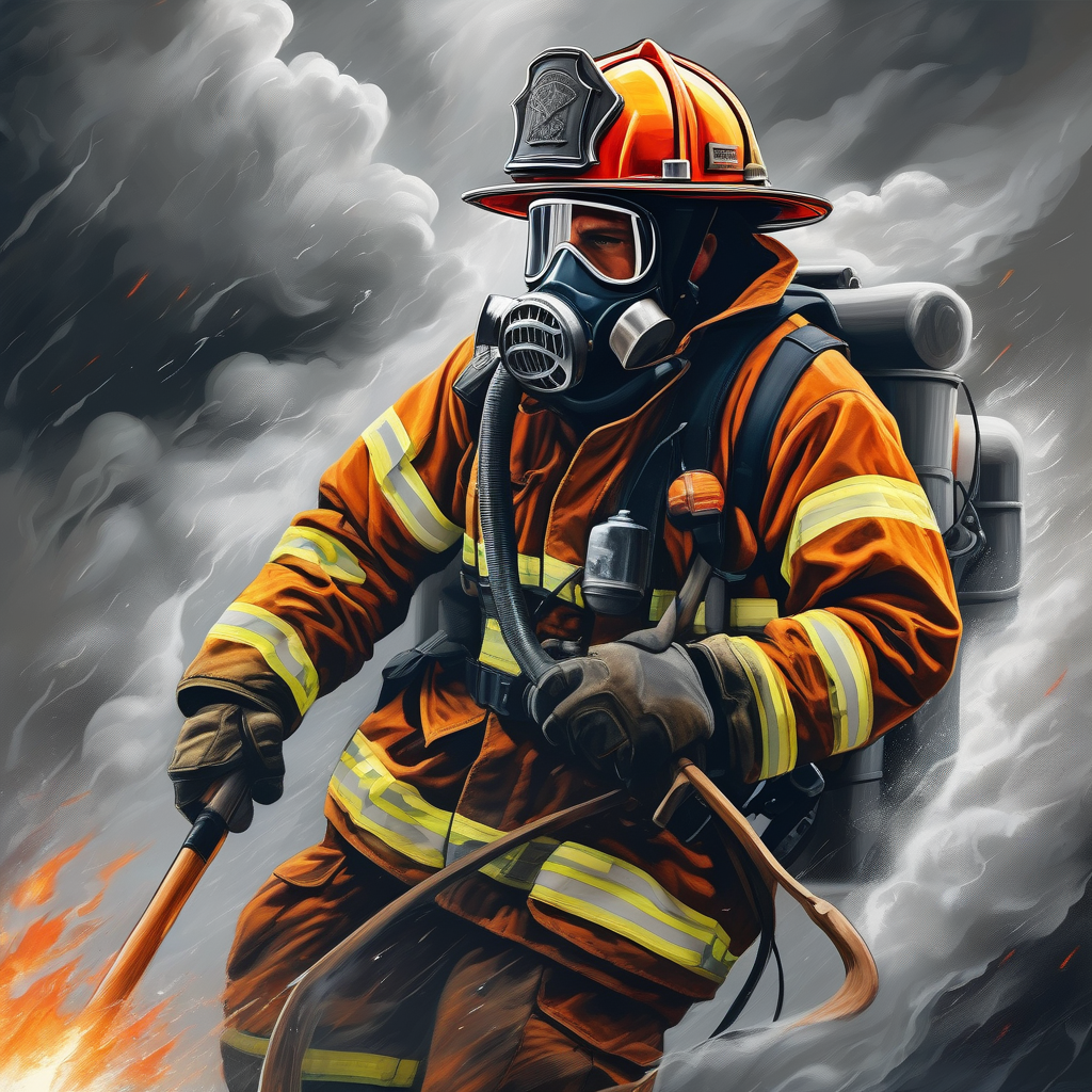 A Firefighter Emerging From Smoke With Axe