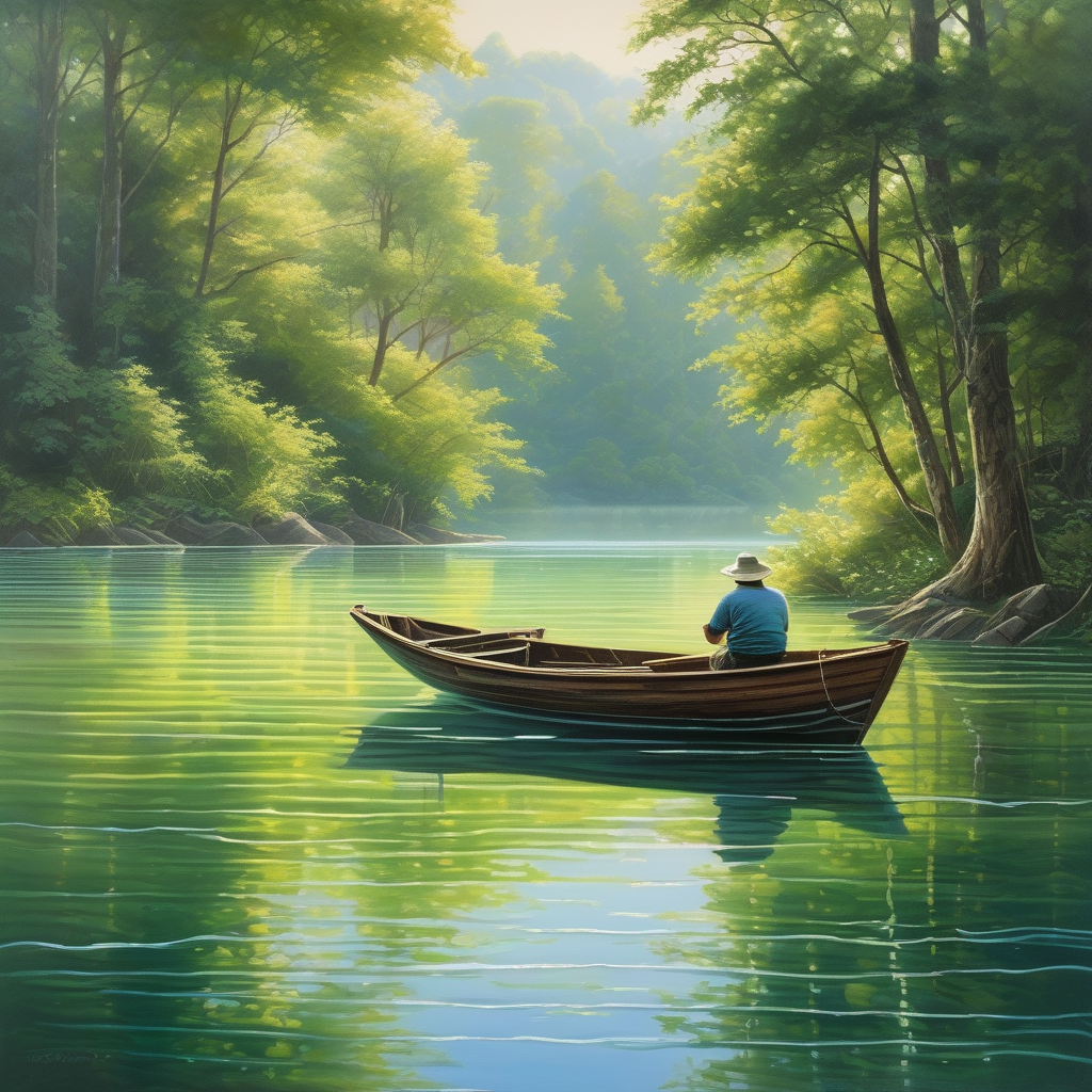 A Fisherman Casting A Net In Calm Morning Waters