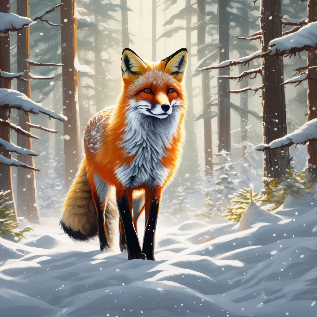 A Fox Running Through Fresh Snow In The Woods