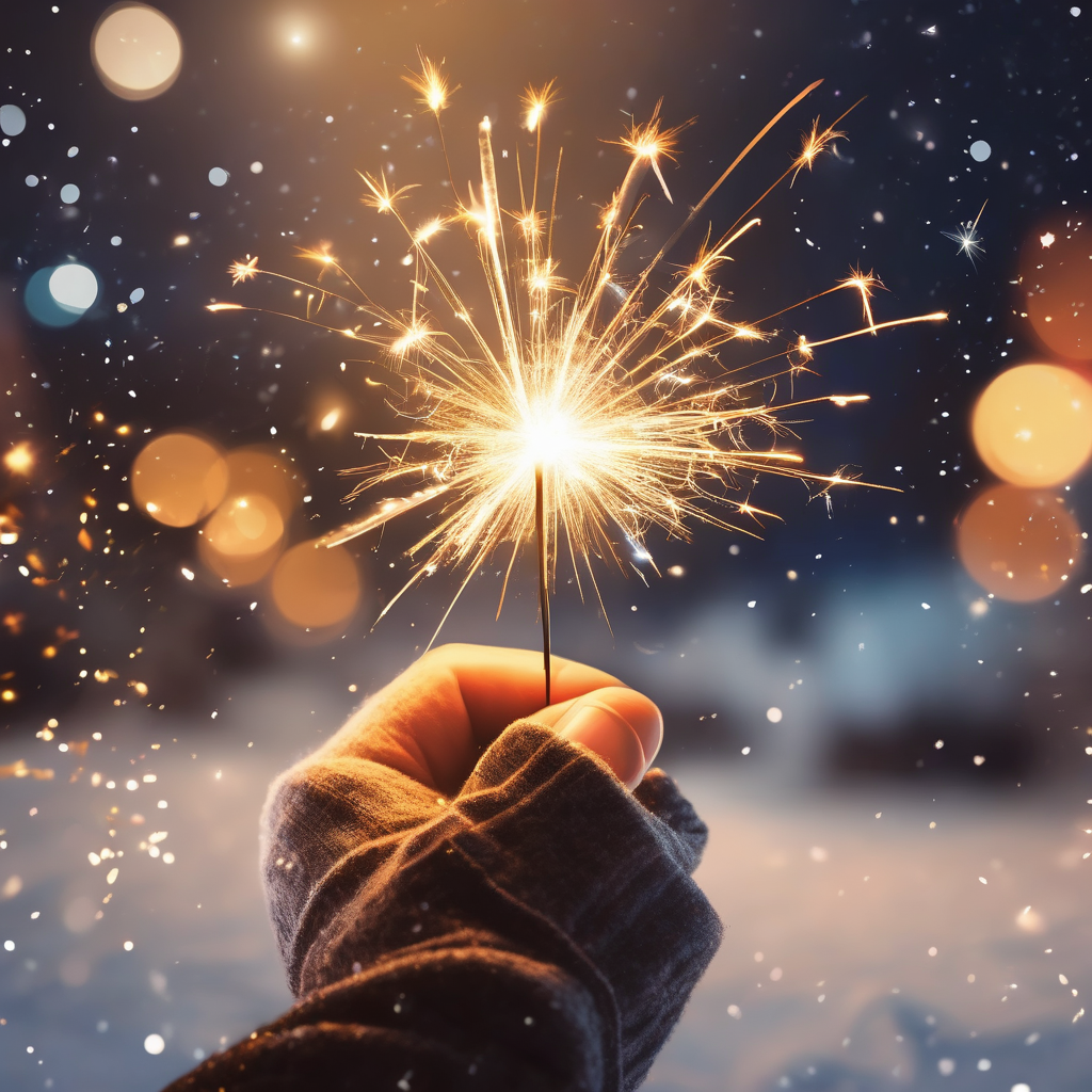 A Girl Holding A Sparkler With Blurry Lights In Background