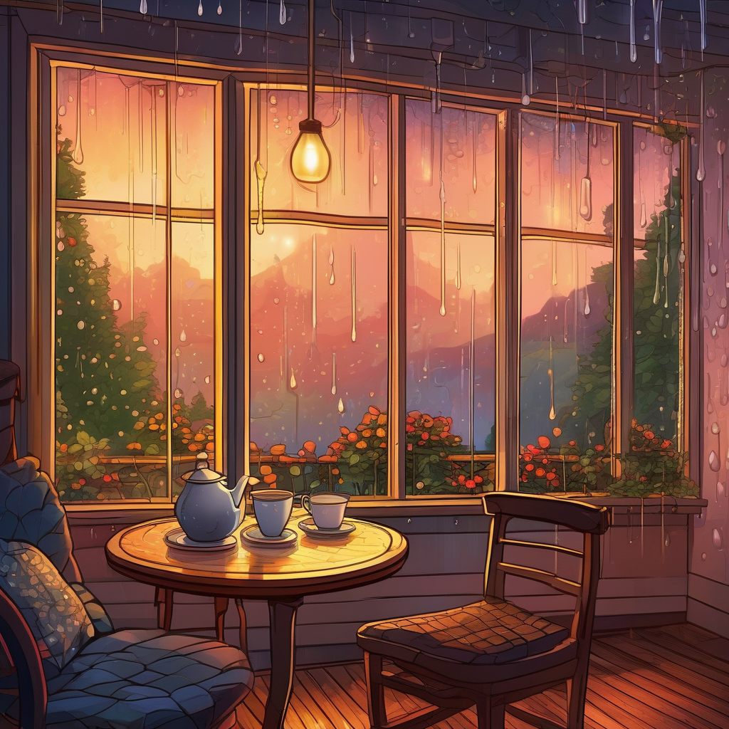 A Girl Looking Through A Rainy Window With Blurry Lights Outside