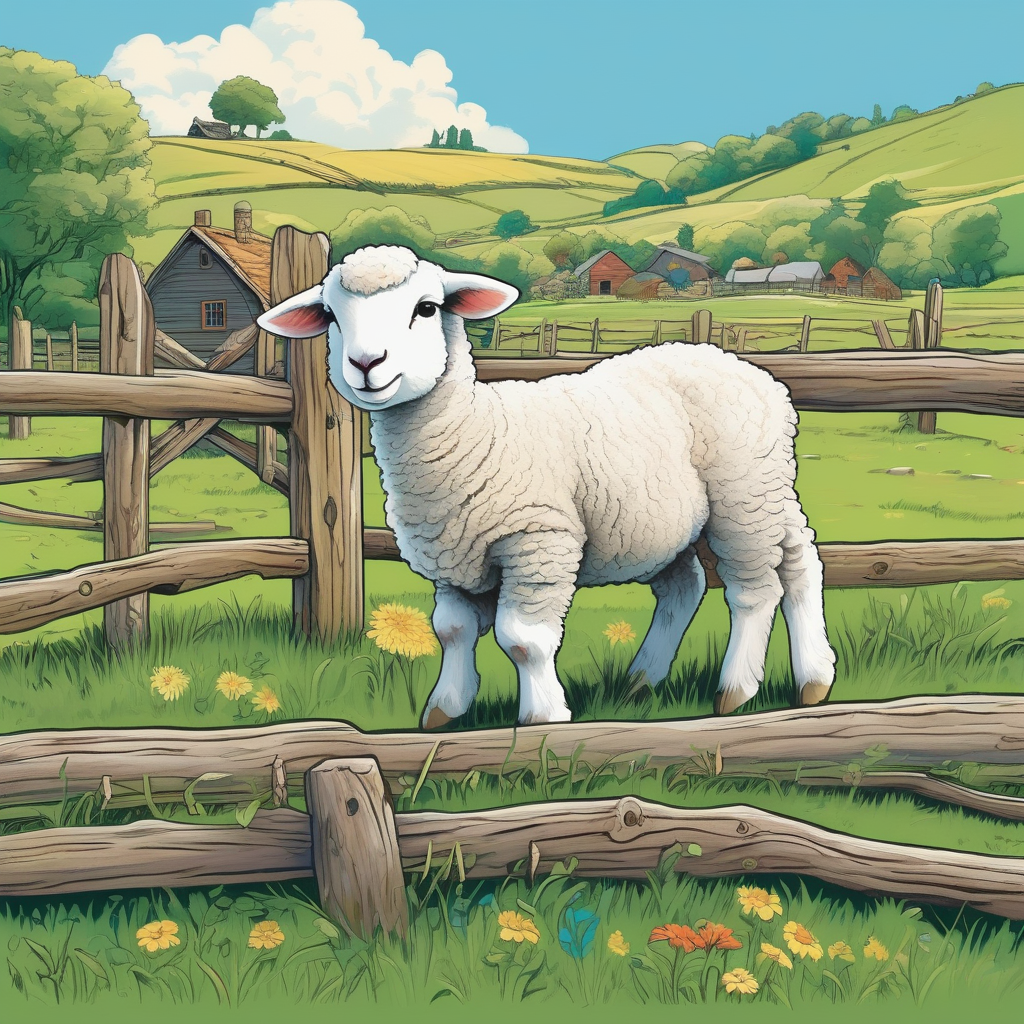 A Girl Petting A Lamb In A Village Field
