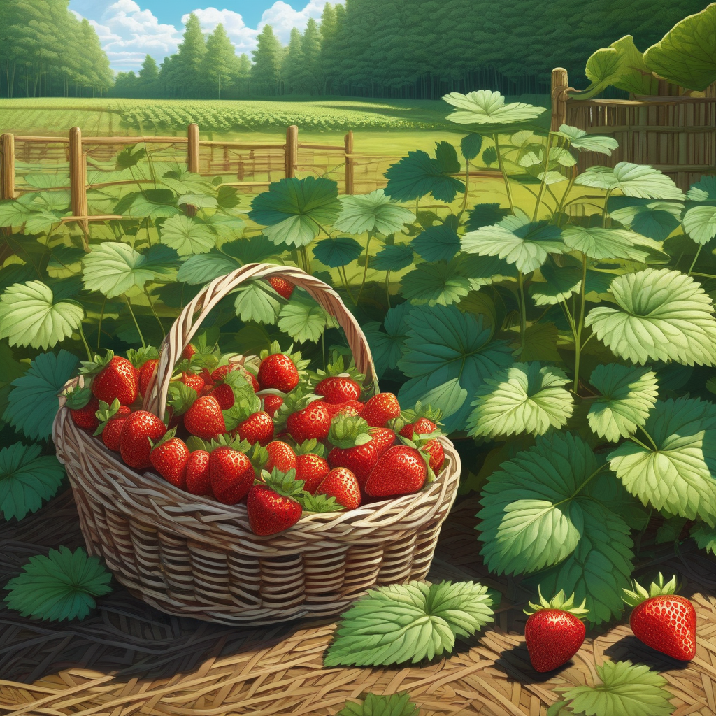 A Girl Picking Strawberries In A Summer Field