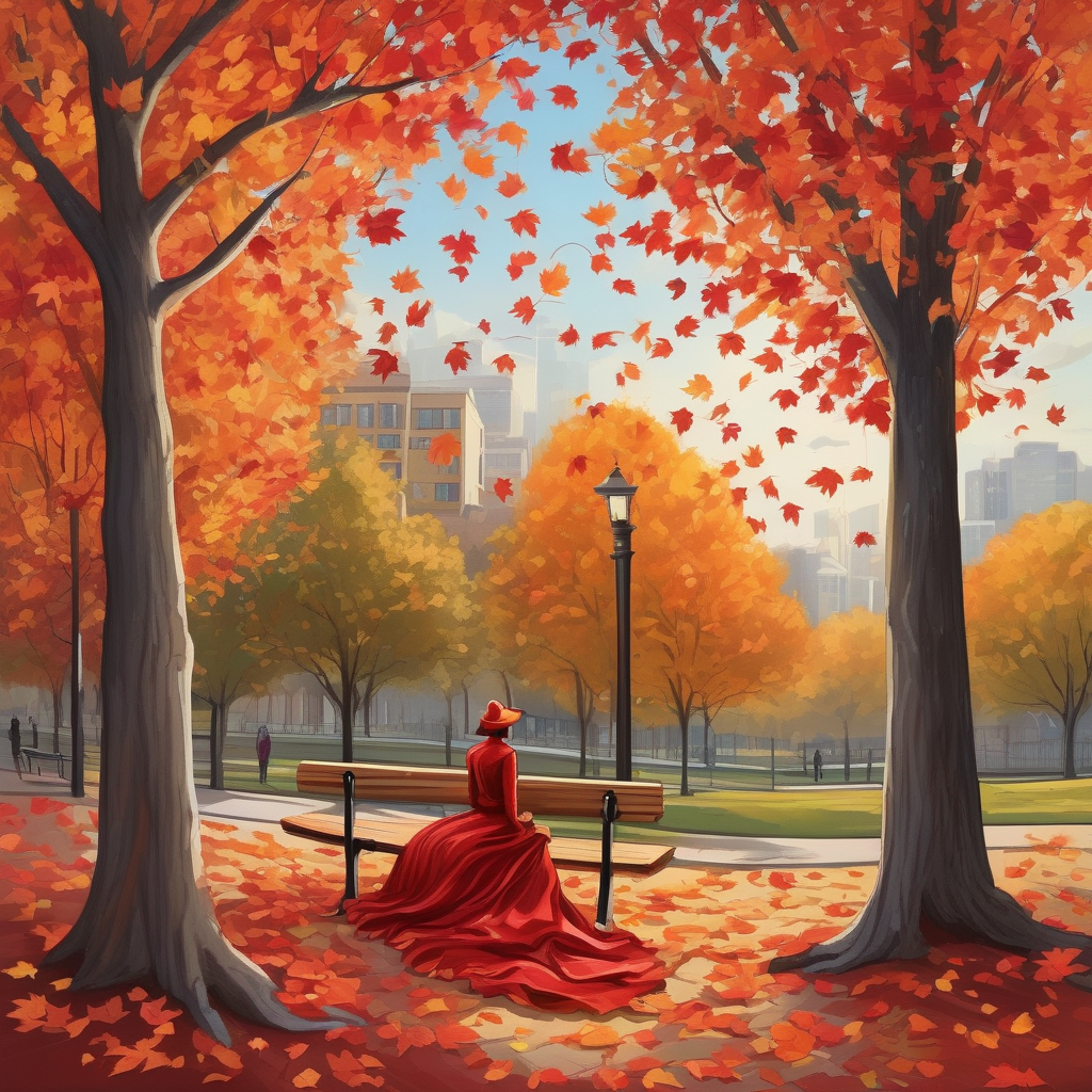 A Girl Spinning In A Red Dress In Autumn Leaves