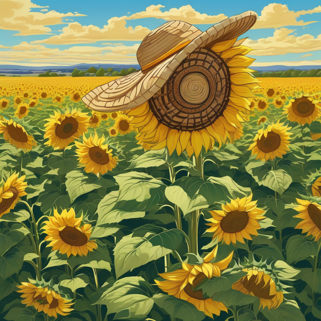 A Girl Wearing A Straw Hat In A Sunflower Field