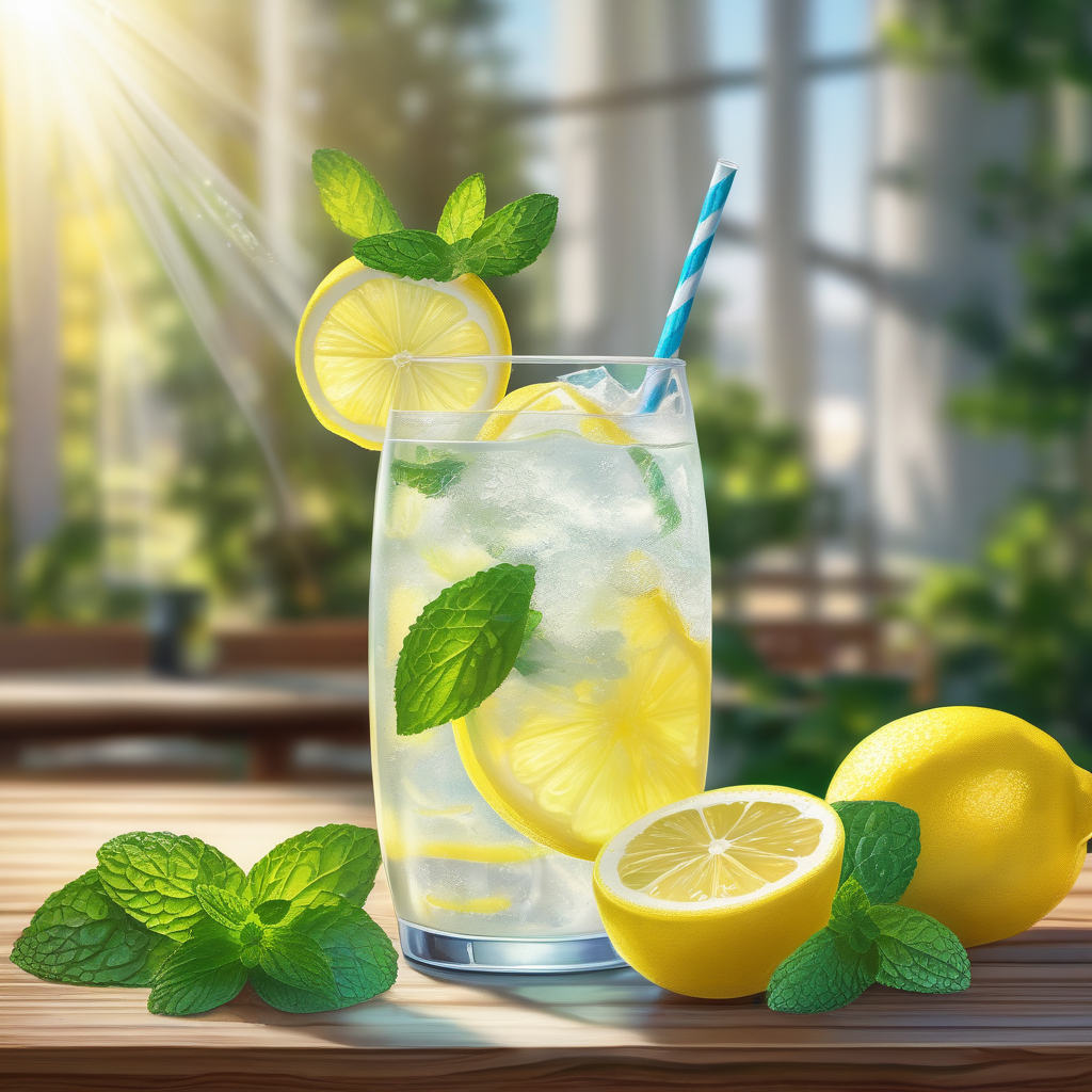 A Glass Of Cold Lemonade With Condensation And Lemon Slices