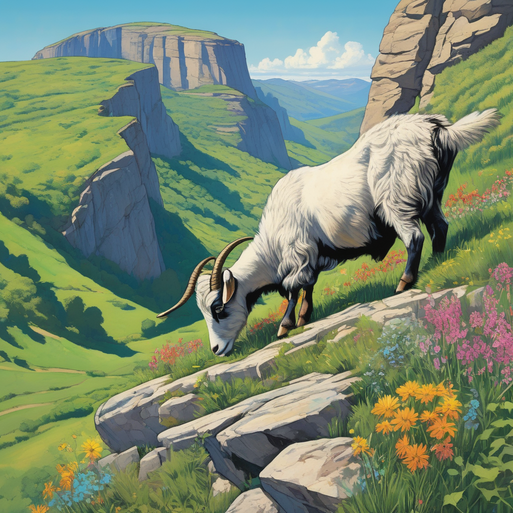 A Goat Standing On A Steep Rocky Cliff