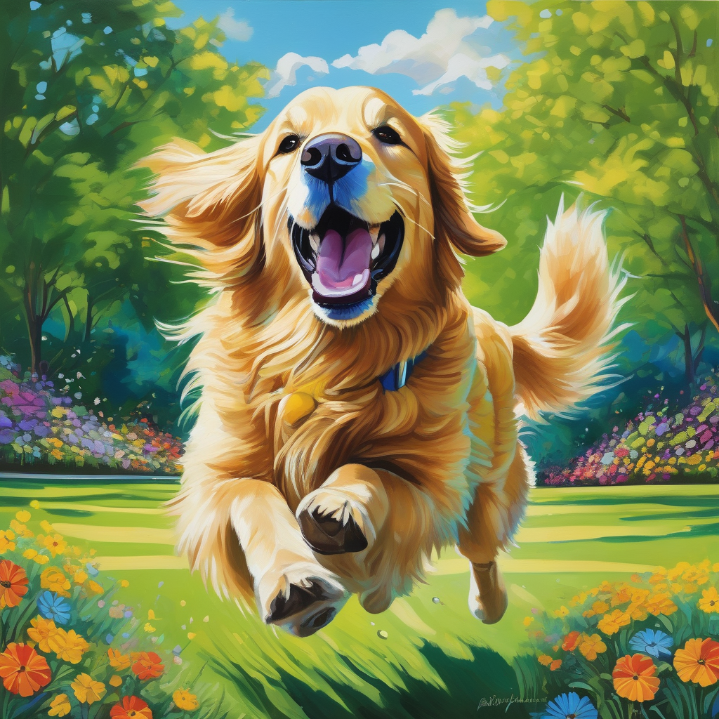 A Golden Retriever Catching A Tennis Ball Mid Air