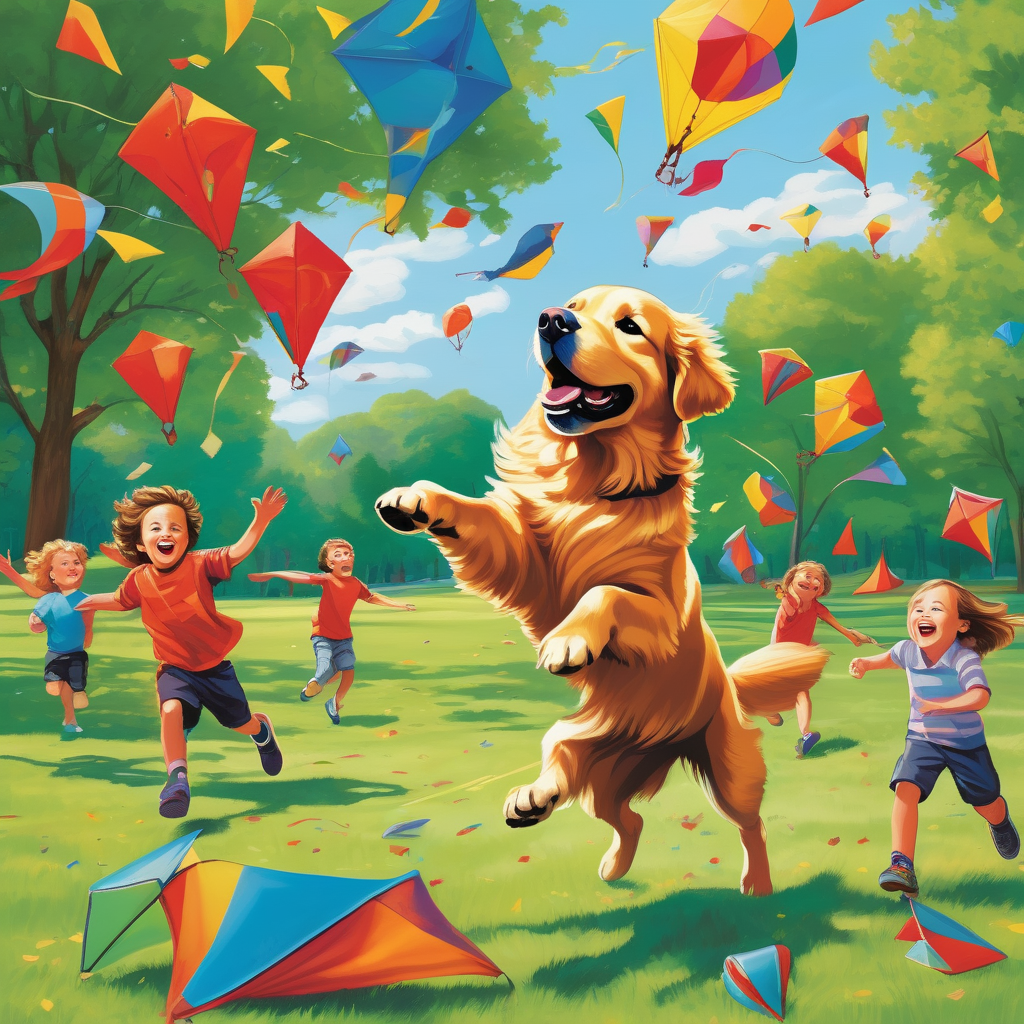 A Golden Retriever Playing With Children
