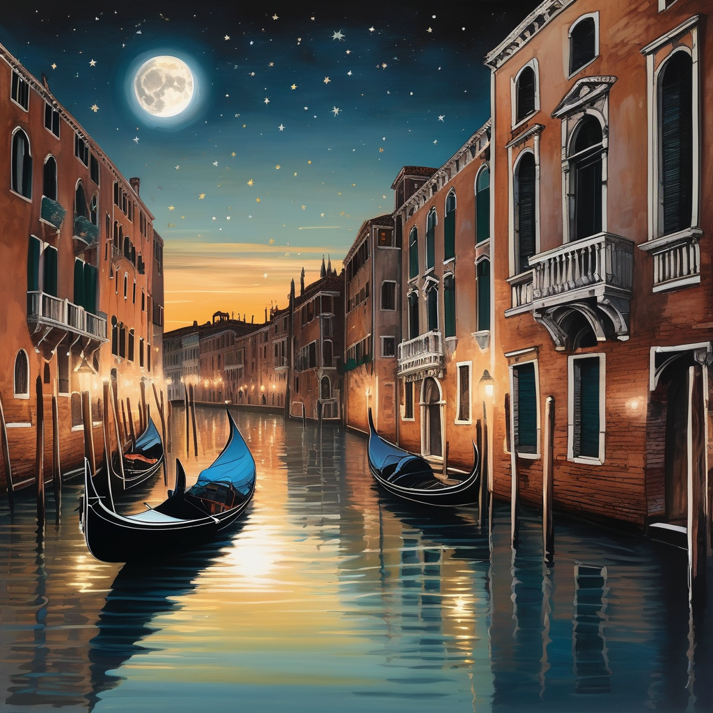 A Gondola Floating In Venice Under Moonlight