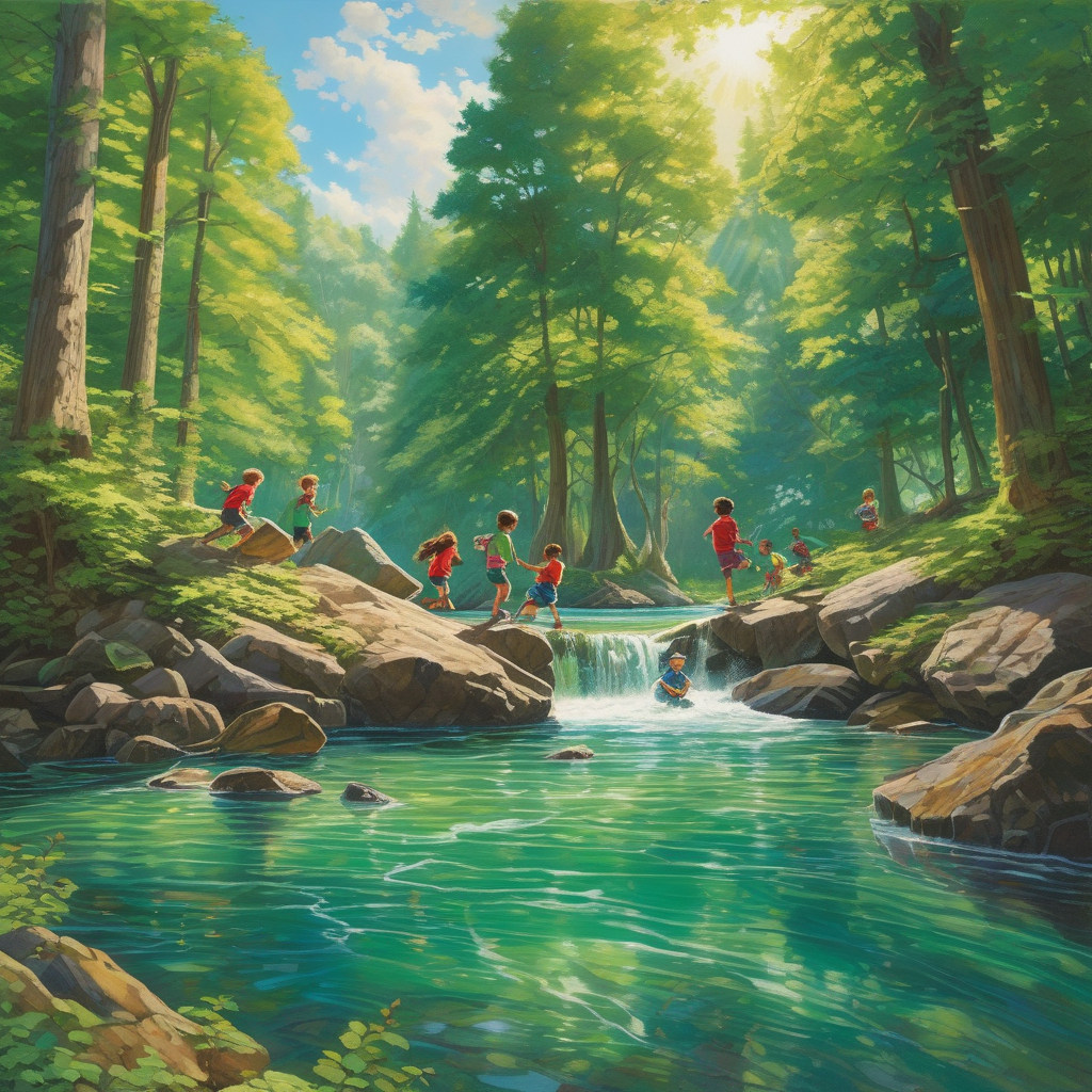 A Group Of Kids Jumping Into A River From A Rock
