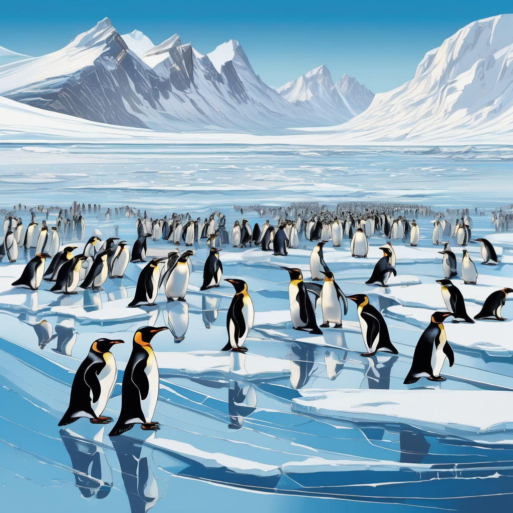 A Group Of Penguins Walking On Ice
