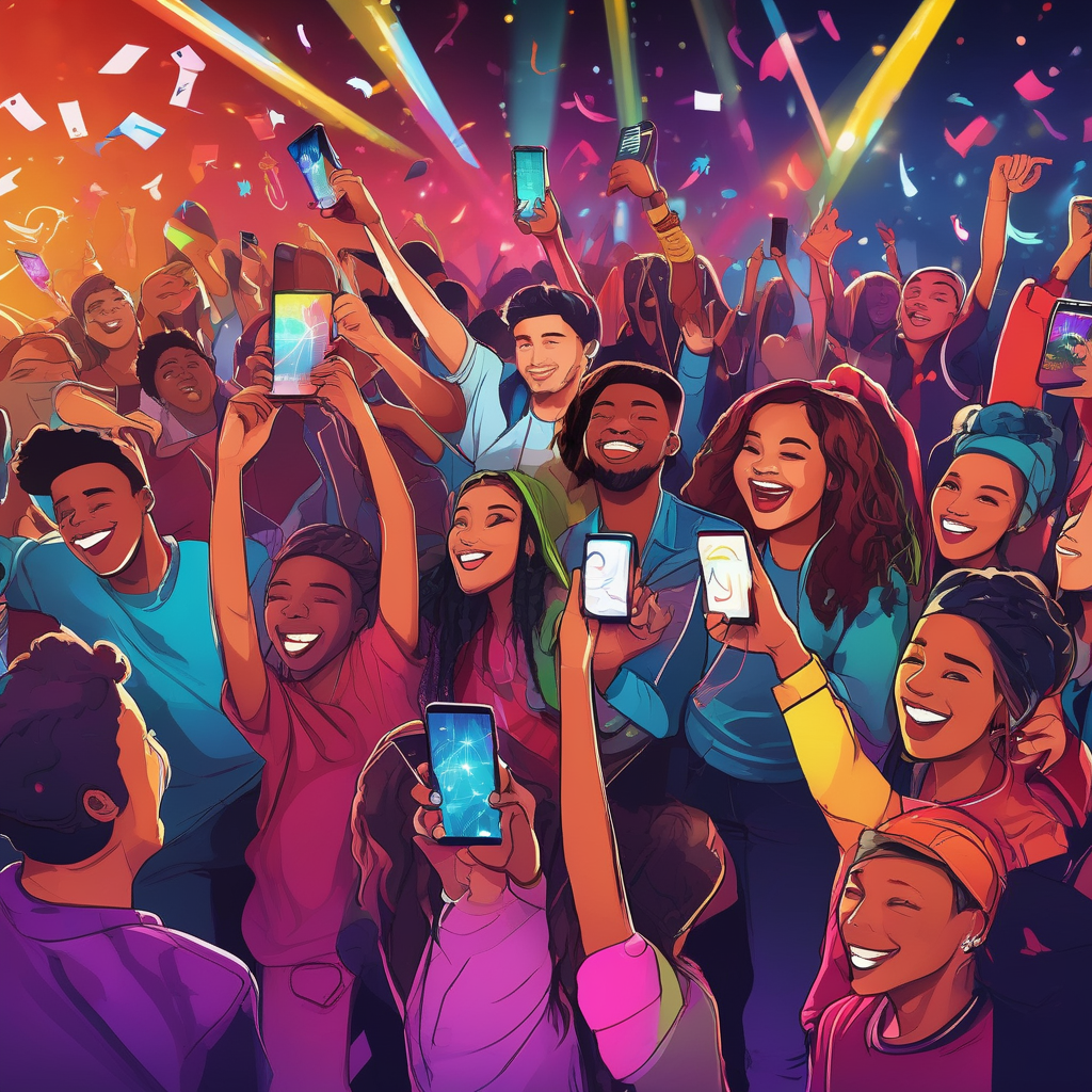A Group Of Teenagers Taking Selfies At A Concert