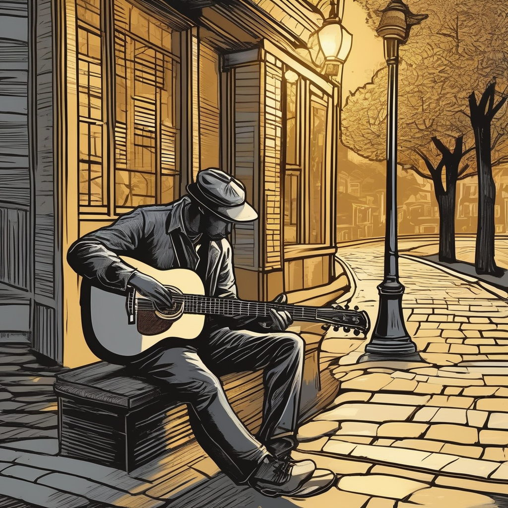 A Guitarist Playing Under A Streetlamp