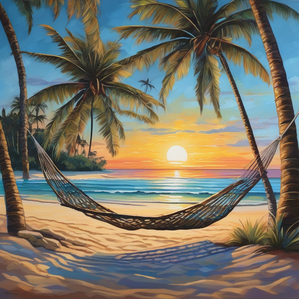 A Hammock Swinging Between Two Palm Trees