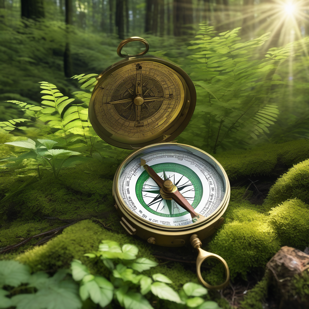 A Hand Holding A Compass In The Middle Of A Forest