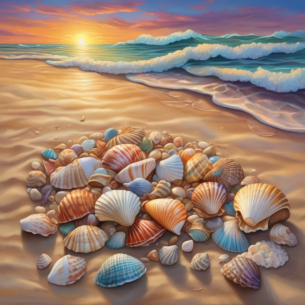 A Hand Holding Seashells On The Beach