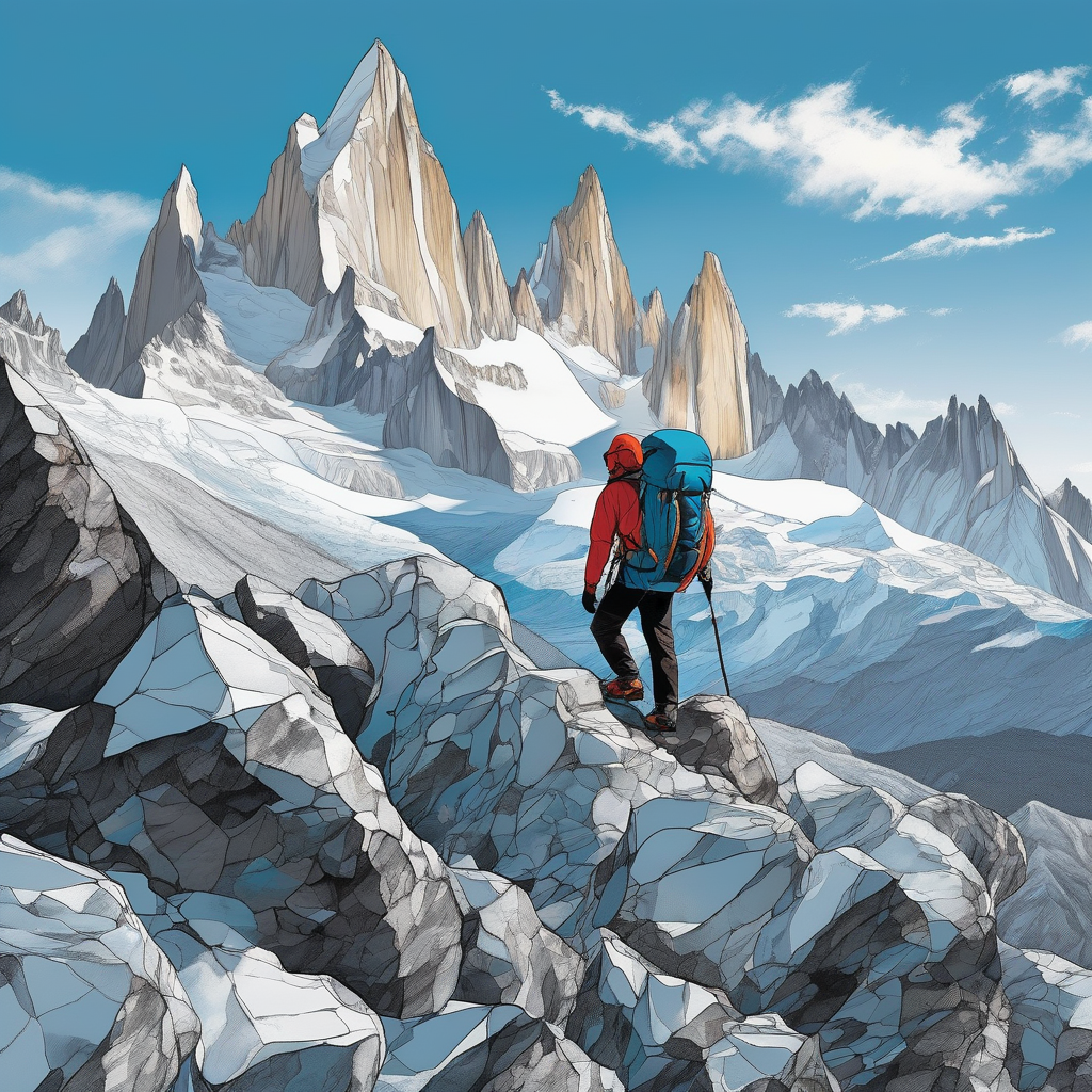 A Hiker Climbing Icy Rocks In Patagonia