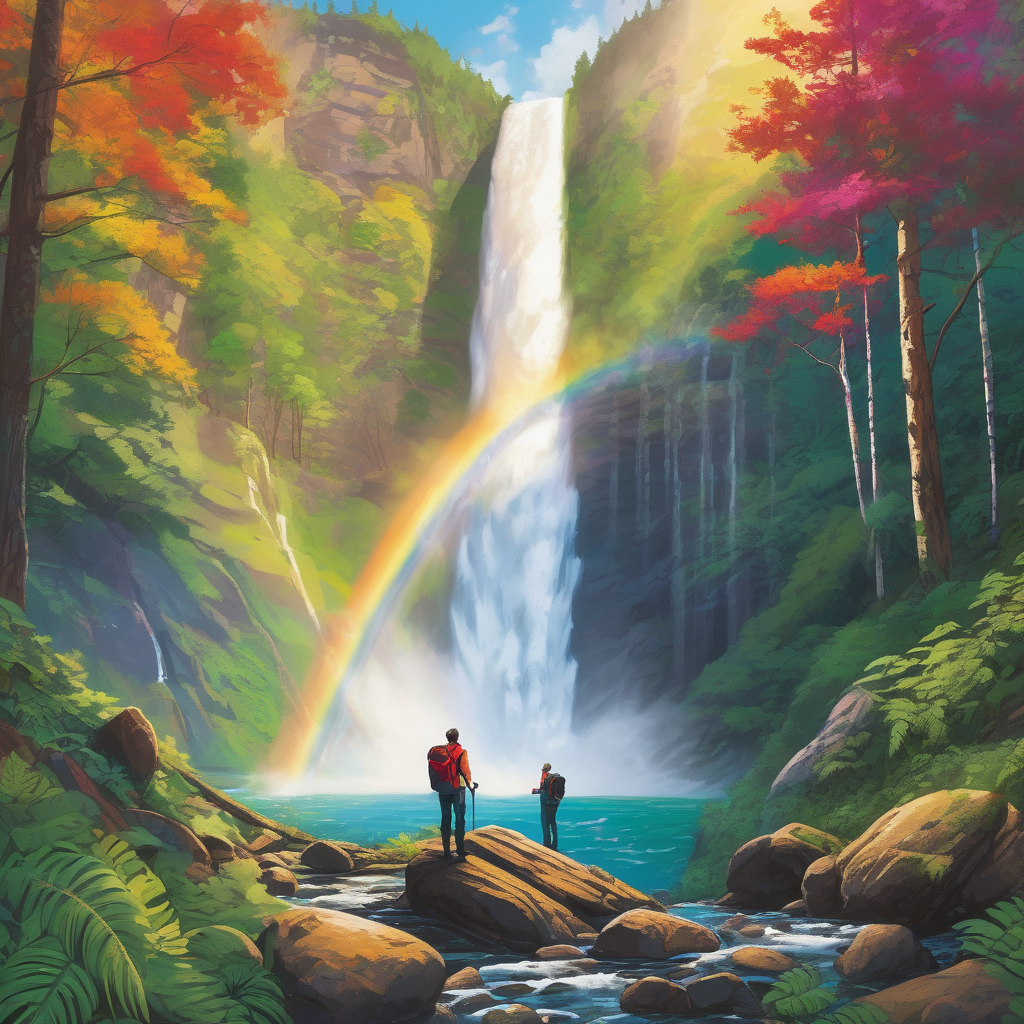 A Hiker Standing Under A Waterfall