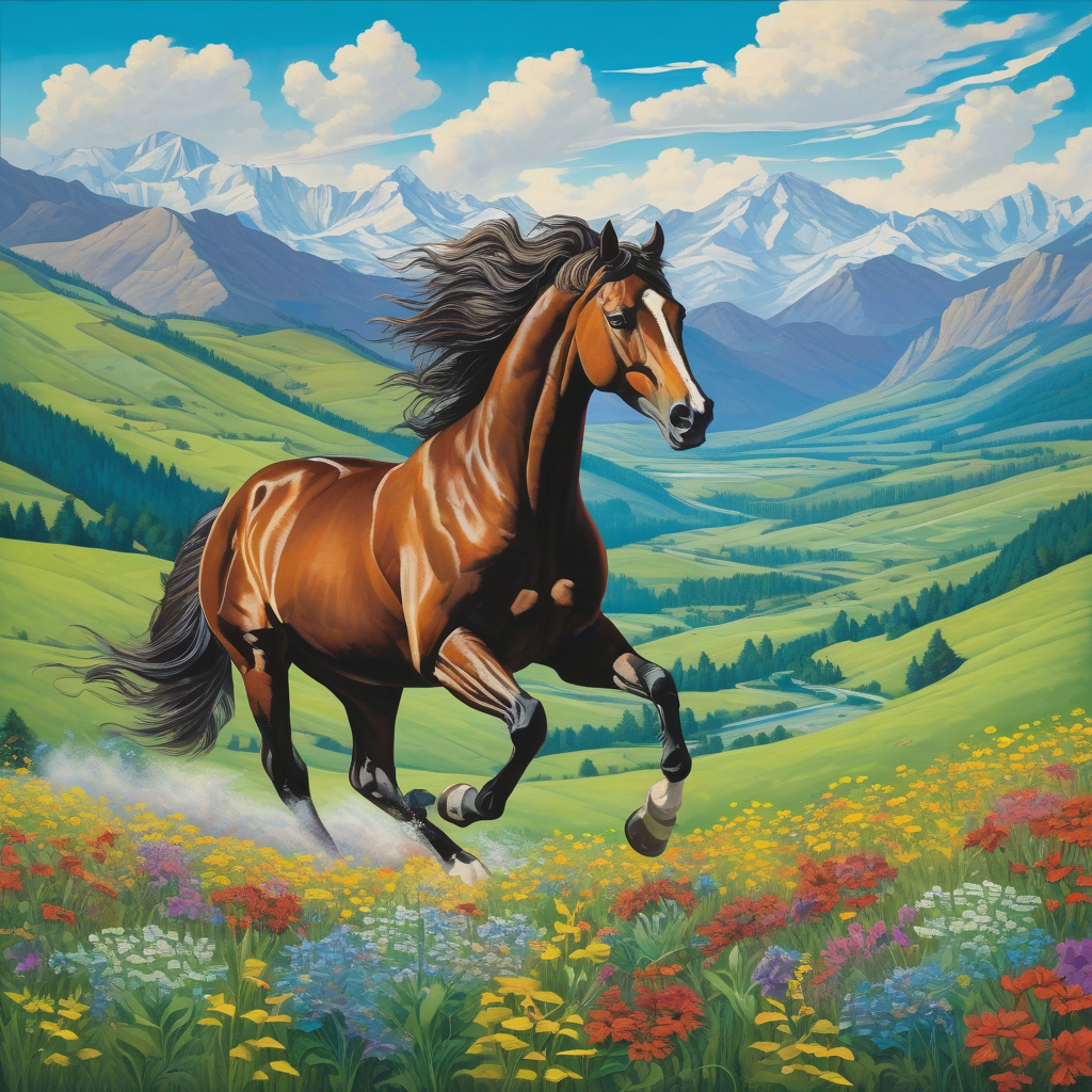 A Horse Galloping Across A Green Valley