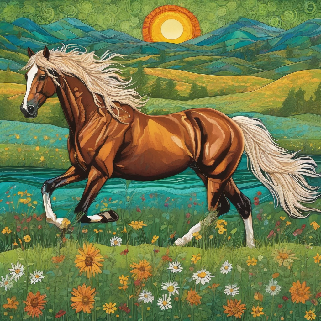 A Horse Galloping In Open Field With Mane Flying