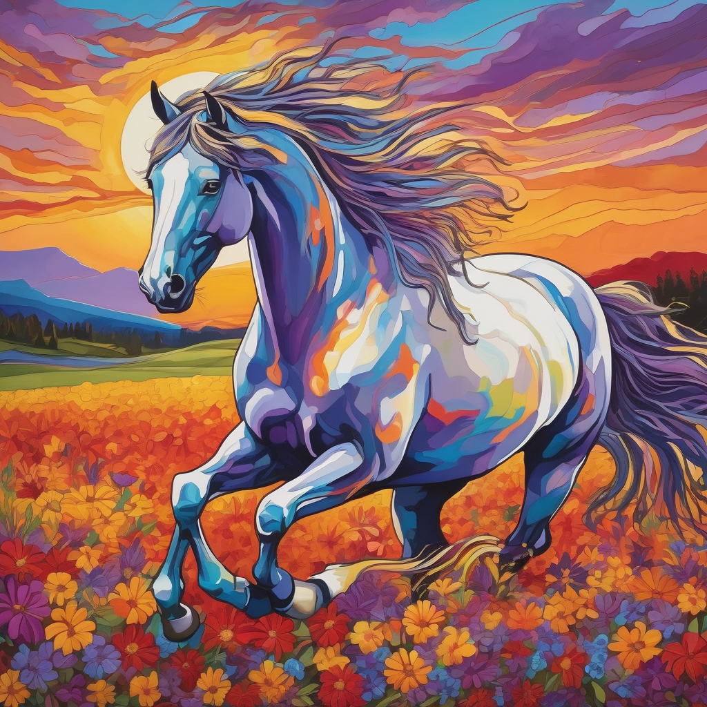 A Horse Galloping Through A Field Of Flowers