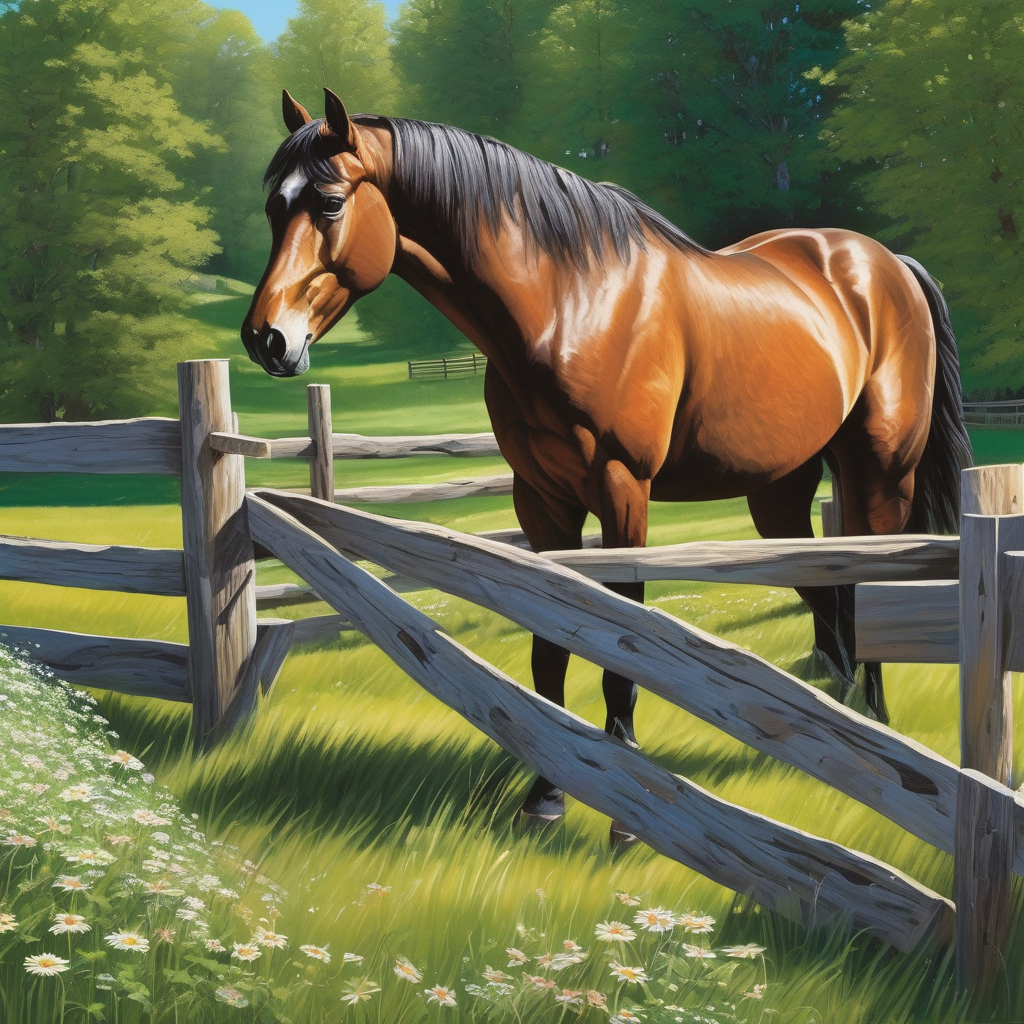 A Horse Grazing Near A Wooden Fence