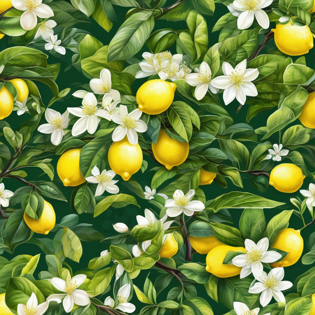 A Lemon Tree With Fruits And Blossoms