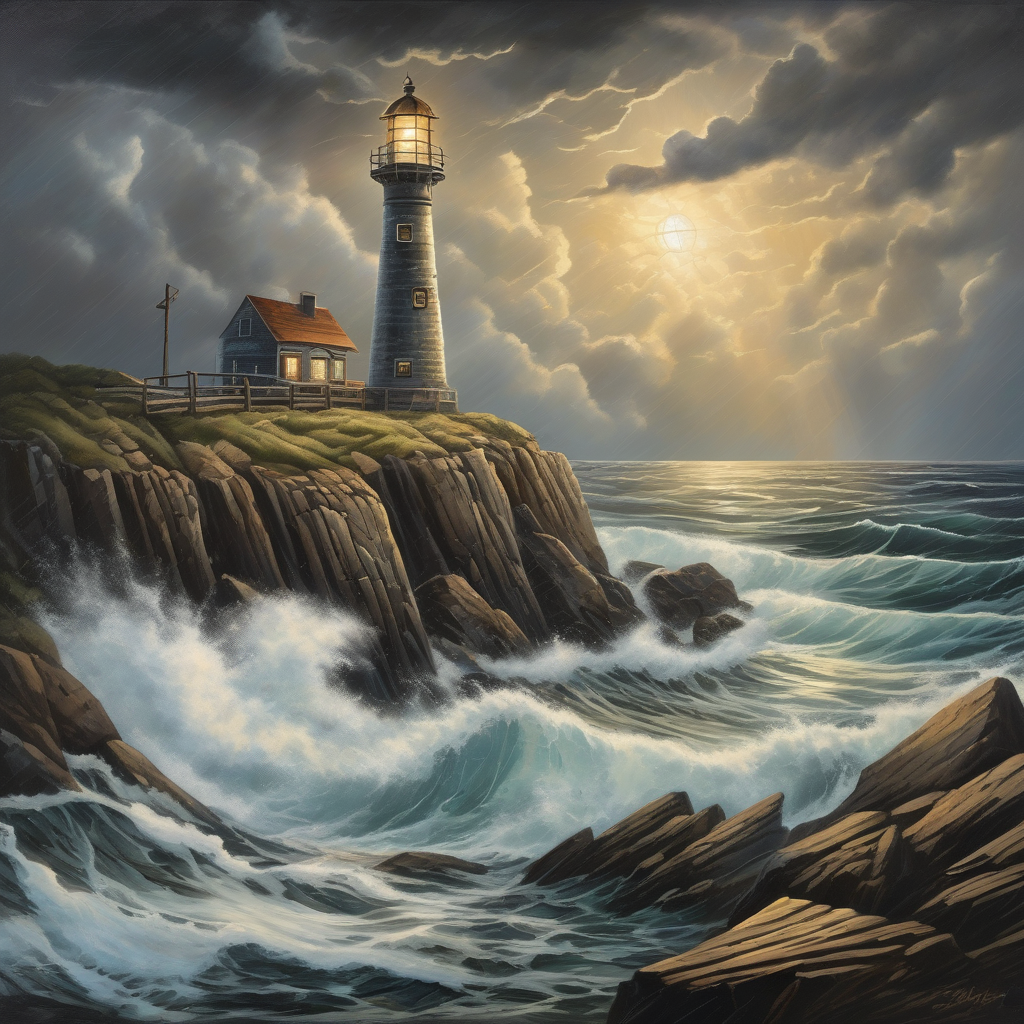 A Lighthouse Keeper Looking Out To Stormy Sea