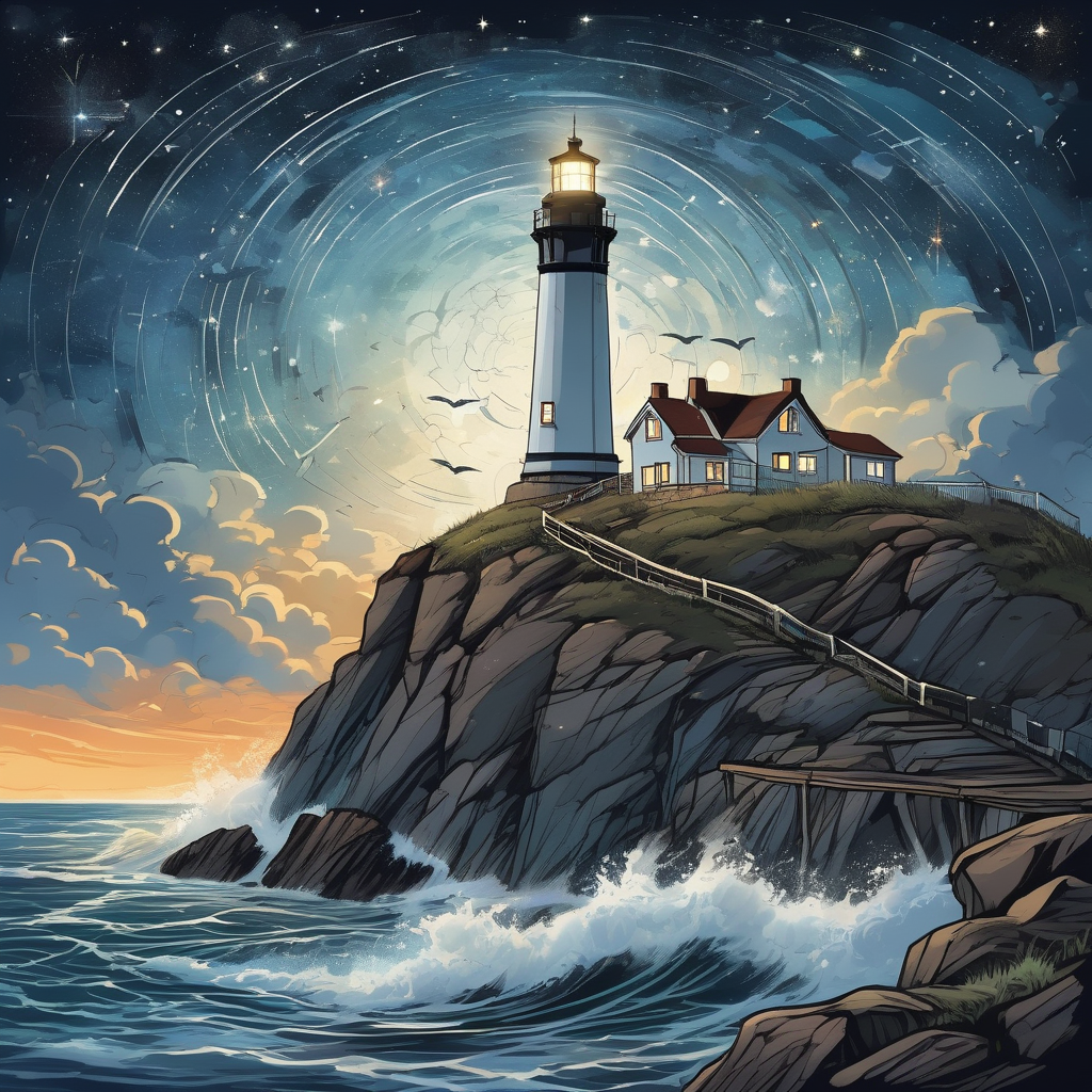 A Lighthouse Under A Starry Sky