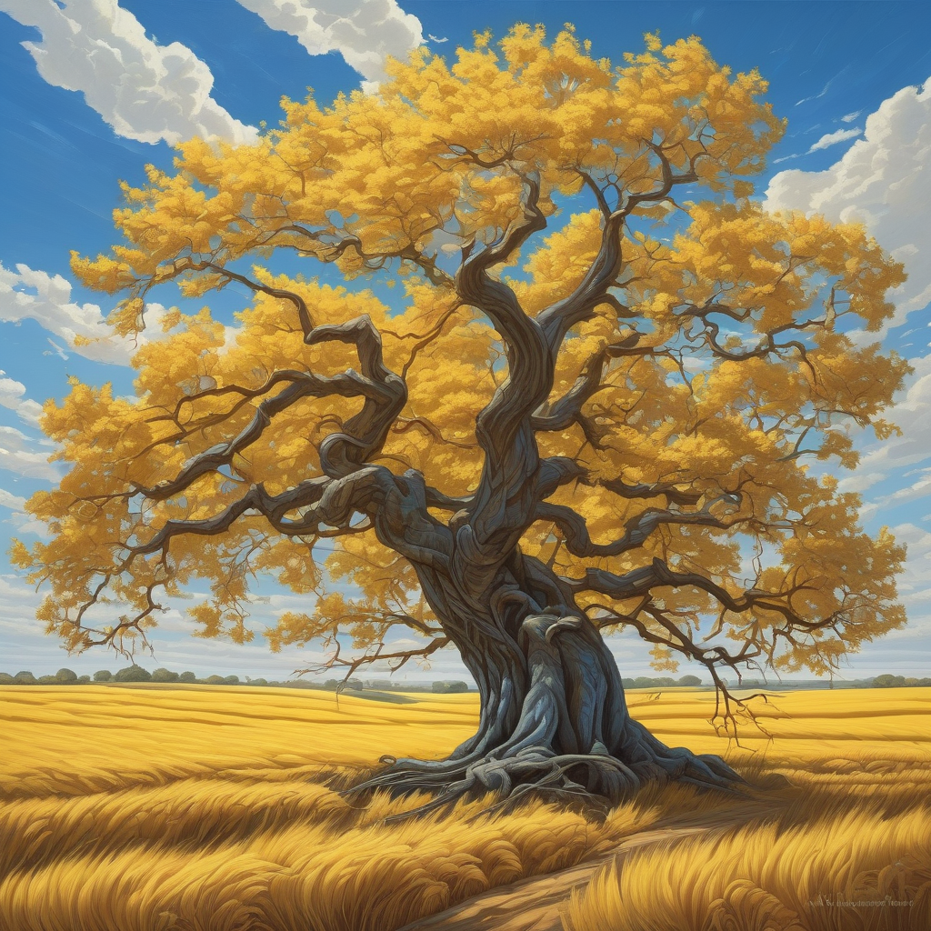 A Lonely Tree In The Middle Of A Yellow Field
