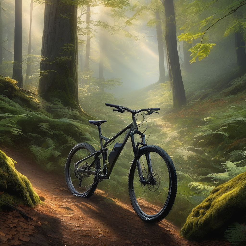 A Man Biking Along A Misty Forest Trail