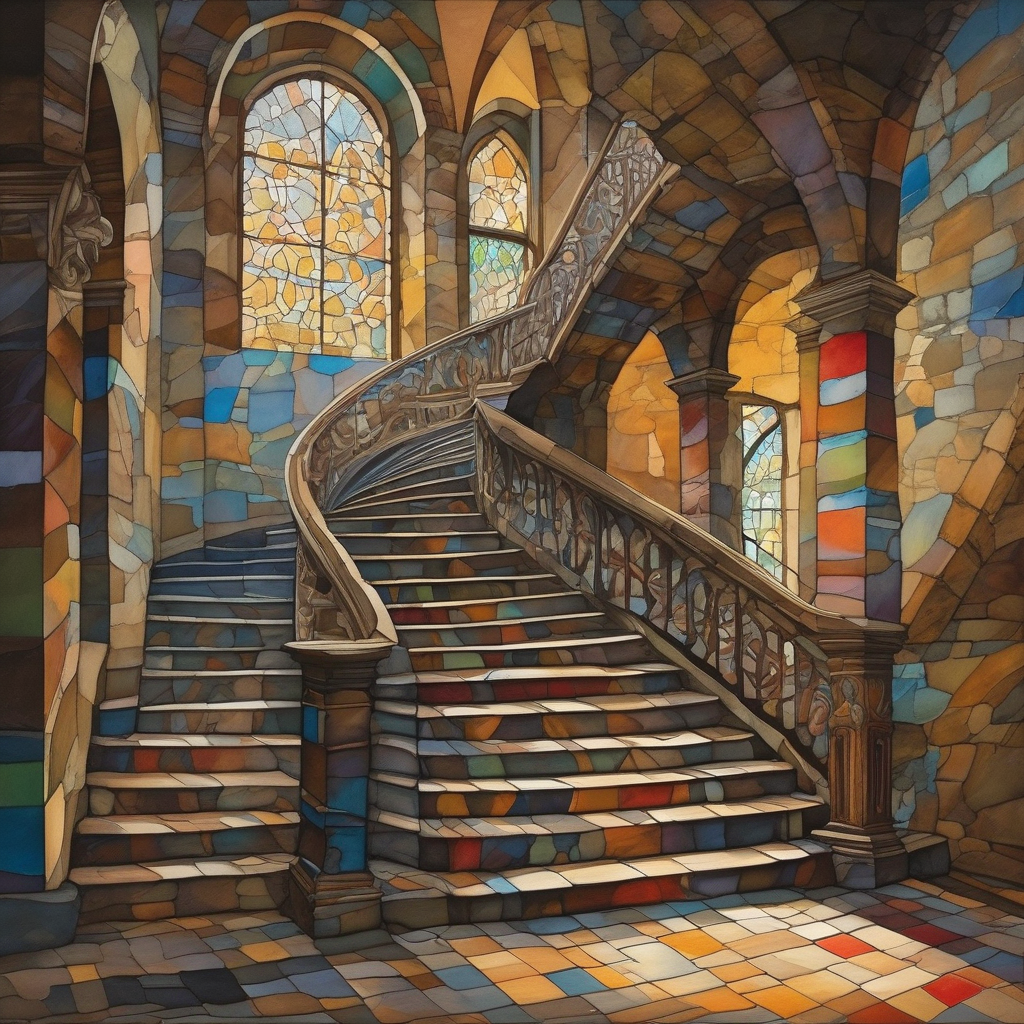 A Man Climbing Stairs In An Old European Building