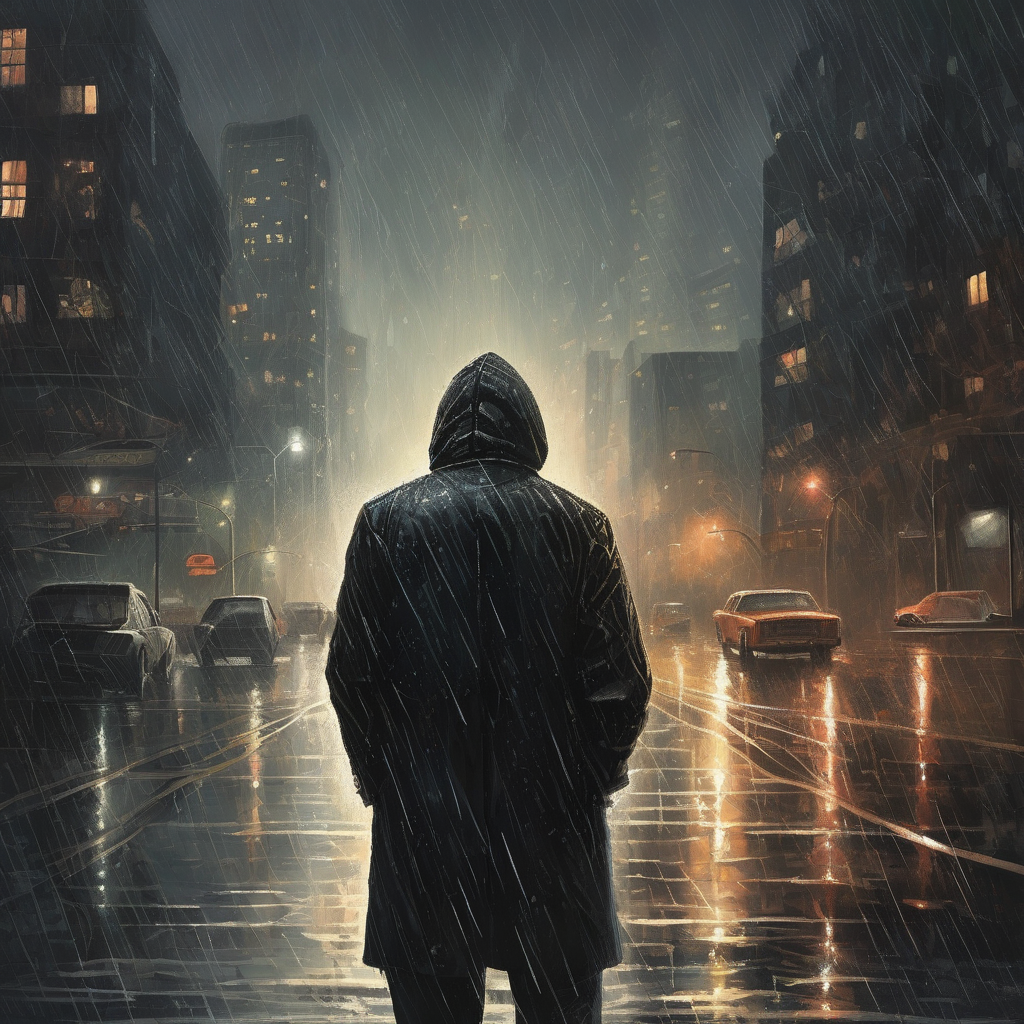 A Man Crying Under Heavy Rain Emotional Expression