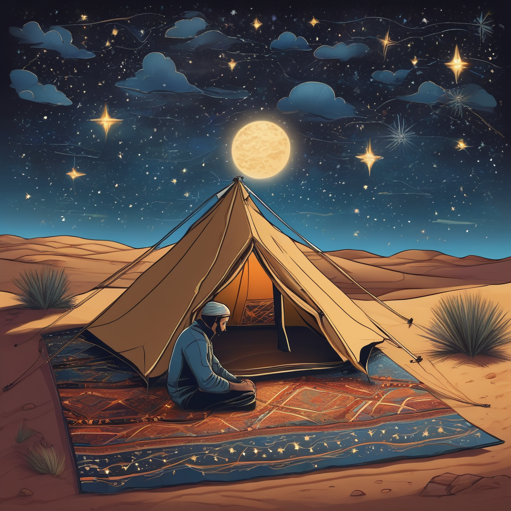 A Man Looking At Stars From A Desert Tent