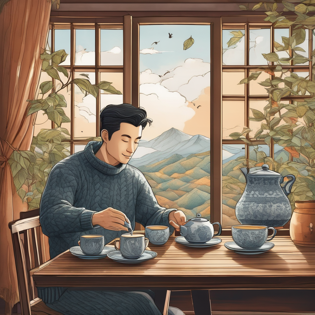 A Man Pouring Tea Into Small Ceramic Cups