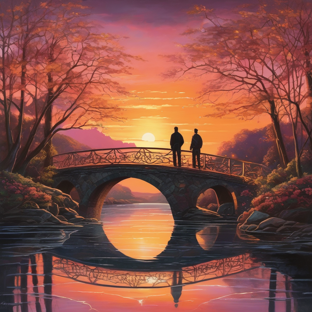 A Man Proposing On A Bridge During Sunset