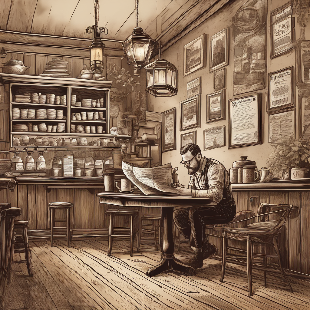 A Man Reading A Newspaper In A Vintage Coffee Shop