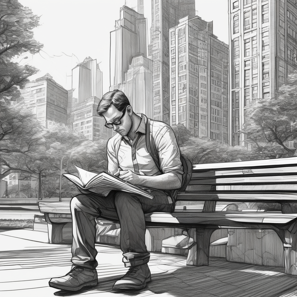A Man Sketching Buildings In A Notebook
