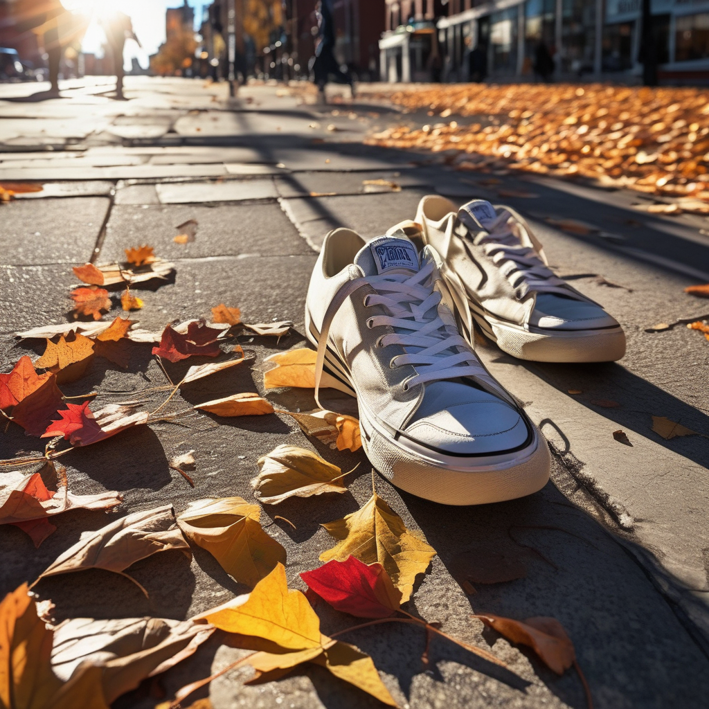 A Man Tying His Shoelaces On A City Sidewalk
