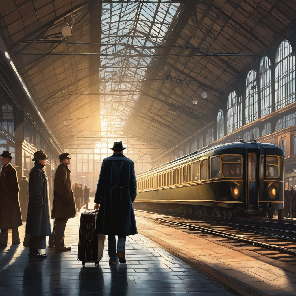 A Man Waiting At A Train Station With Suitcase
