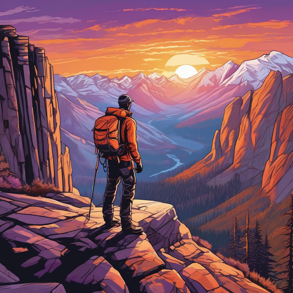 A Mountain Climber Standing At A Cliff Edge