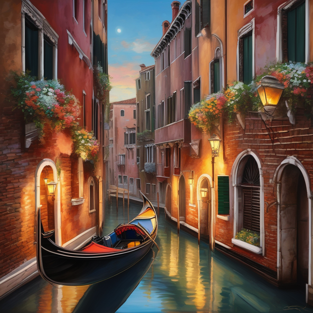 A Narrow Alley In Venice With Gondola Passing By