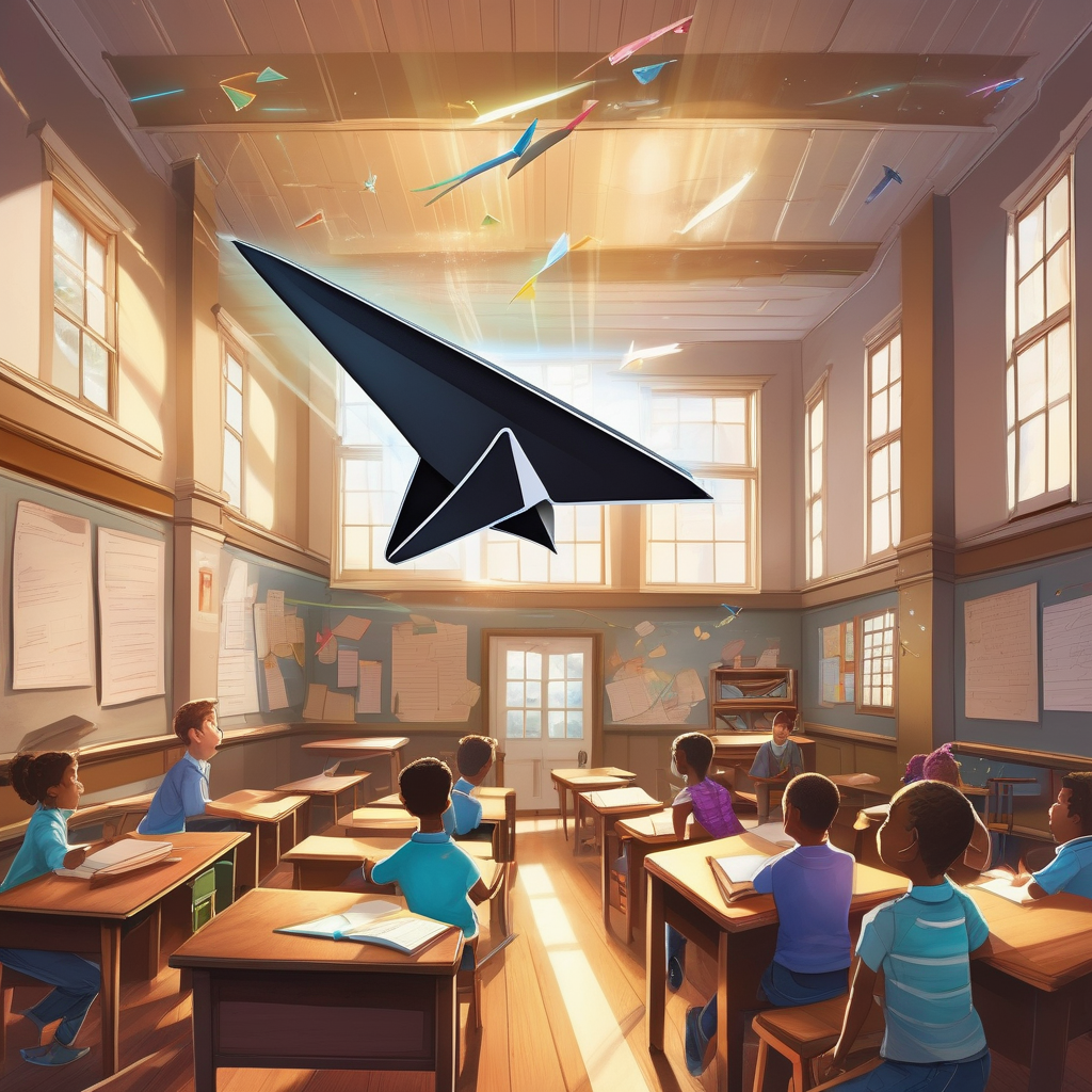 A Paper Airplane Flying Across A Classroom