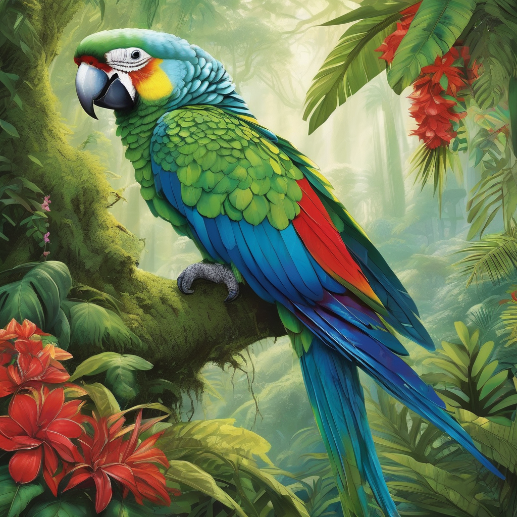 A Parrot With Colorful Feathers In Rainforest