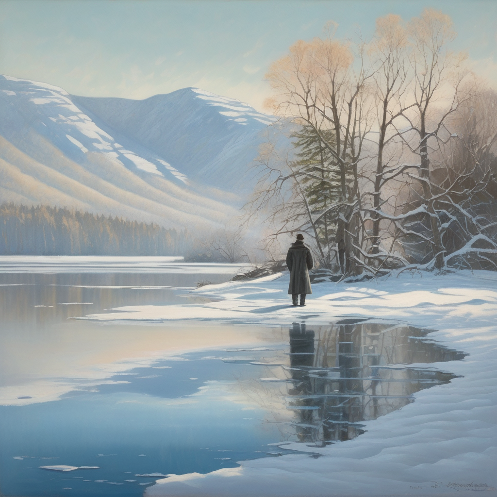 A Person Gazing Out Over A Frozen Lake